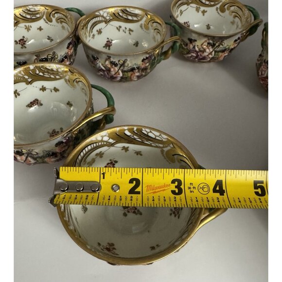 Antique RARE Capodimonte Italy Cherub Sea Serpent Twist Handle 6 Cups & Saucers! - Picture 13 of 16
